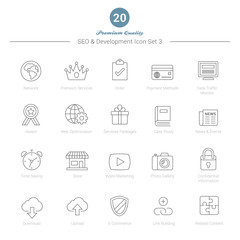 Set of Thin Line SEO and Development icons Set 3