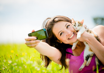 Selfie woman and cat