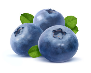 Obraz premium Three blueberry isolated on white background