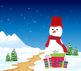 Christmas Background with snowman and gift