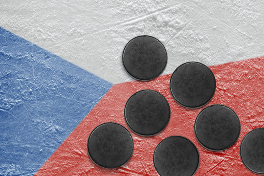 Czech flag and puck on the ice