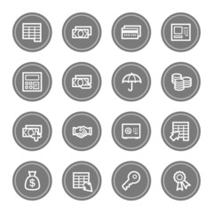 Finance and Banking web icons, grey circle buttons