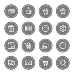 Shopping cart web icons, grey circle buttons