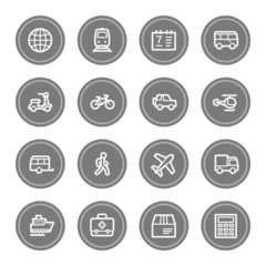 Transport web icons, grey circle buttons