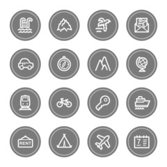 Travel web icon set 1, grey circle buttons