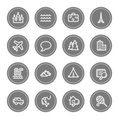 Travel web icon set 2, grey circle buttons