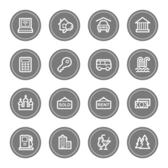 Travel web icon set 4, grey circle buttons