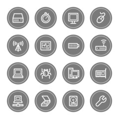 Computer components web icon set 2, grey circle buttons