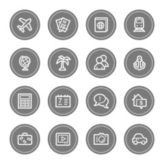 Travel web icon set 5, grey circle buttons