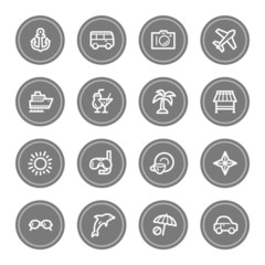 Vacation web icon set 1, grey circle buttons