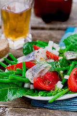 herring ,green beans, and tomatoes summer salad.