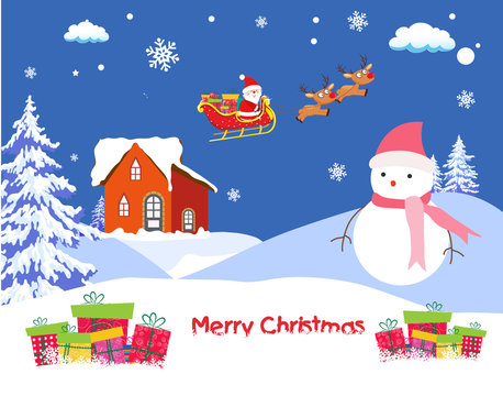 Christmas Card with Santa Claus on christmas house