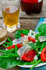 herring ,green beans, and tomatoes summer salad.