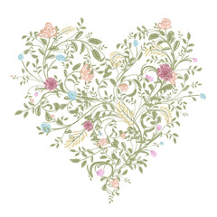 Fototapeta premium Floral love bouquet for your design, heart shape