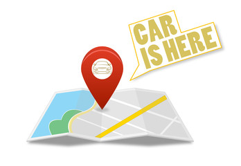 Map with pin and car sign