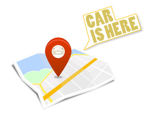 Map with pin and car sign