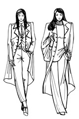 Two stylish lovely girls.Fashion sketch vector