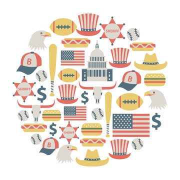 round design element with USA icons