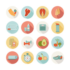 set of round healthy life icons