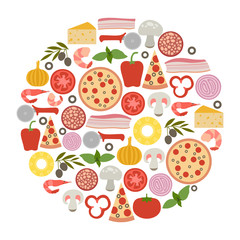 round design element with pizza icons