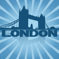 Obraz premium Tower Bridge London reflected with blue sunburst illustration