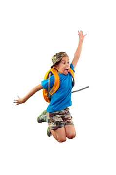 worried schoolchild with backpack hurrying up