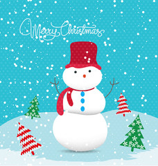 Merry christmas card with snowman so cute