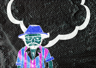 People thinking people talking and Speech Bubble on Cement wall