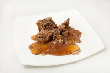Stew in jelly on a white background