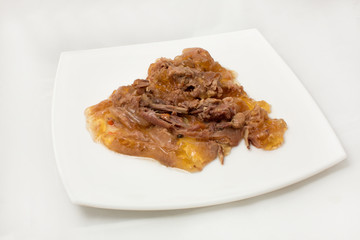 Stew in jelly on a white background