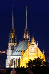 Obraz premium Illuminated St. Peter and Paul Cathedral at night, Brno