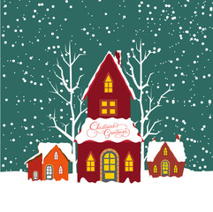 Fototapeta premium Merry christmas background with christmas house