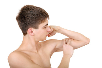 Naklejka premium Teenager Muscle flexing
