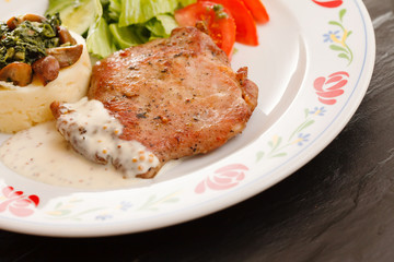 meat with salad