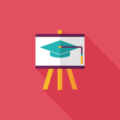 Graduation hat on the blackboard flat icon with long shadow,eps1