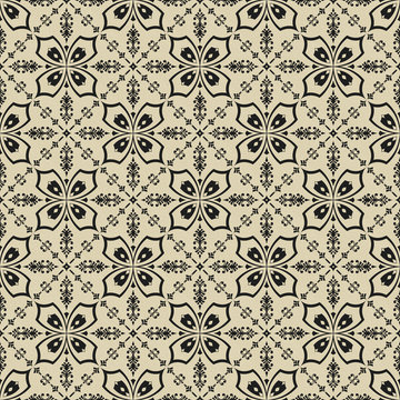 Black on beige floral pattern seamless background