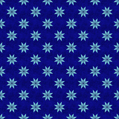 Neon blue seamless star pattern on blue textured background