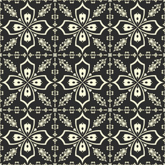 White floral pattern on black background