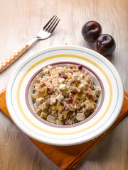 risotto with chicken chest and plum