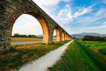 Fototapeta na wymiar Acquedotto Mediceo di Pisa, costruzione pilastri e archi