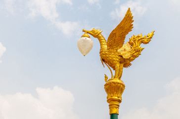 Fototapeta na wymiar The golden swan lamp on electricity in Thailand.
