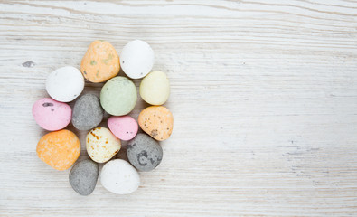 candies on wooden table