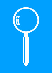 White magnifier icon on blue background