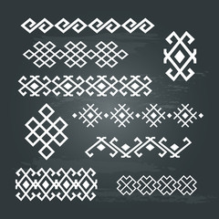 A set of of ethnic white geometric designs