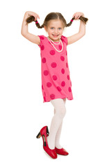 fashionable girl in a red dress