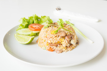 Pork fried rice with egg thai style.