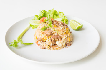 Pork fried rice with egg thai style.