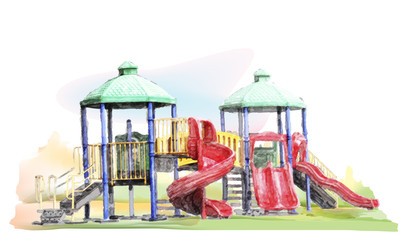 1311Watercolor sketch of  kids playground - 70037926