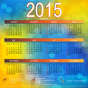 Vector template design - calendar 2015