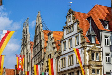 old monumental facades at Prinzipalmarkt in Munster, Germany